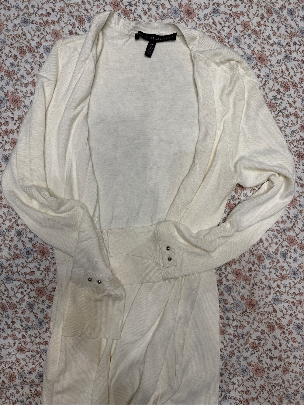 White House Black Market Women's ivory long cardigan sweater